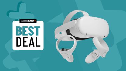 Meta Quest 2 with 'best deal' badge on blue background