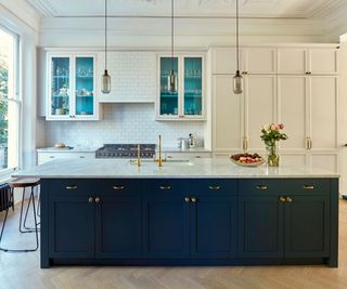 Kitchen with chrome and brass fittings