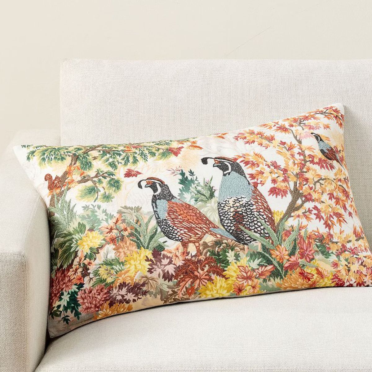 Fantastical Forest Embroidered Lumbar Cushion Cover