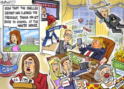 Political Cartoon U.S. White House Mueller report cleared