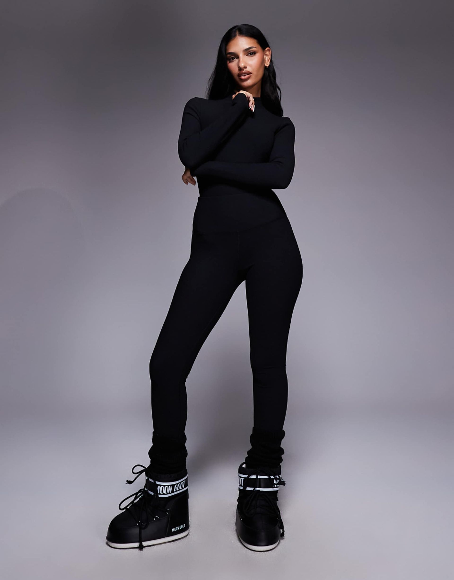 Asos 4505 Ski Thermal Ribbed Fleece Back Base Layer Legging With Sweat Wicking in Black