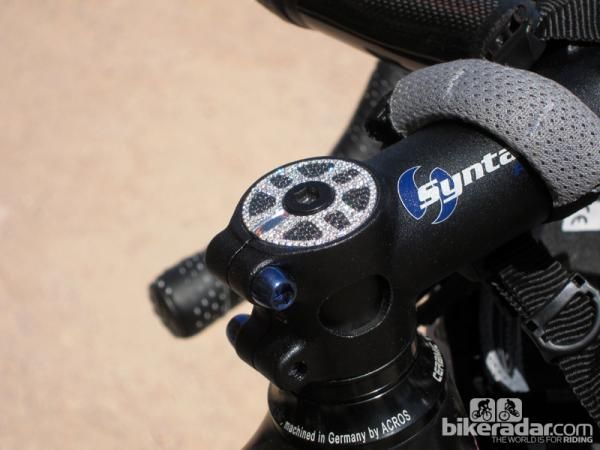 Markus Storck recently gave his wife, Helena, a new carbon road bike that was topped off by this gleaming platinum headset cap. And yes, there are 300 white and black diamonds set on top. Yowza.