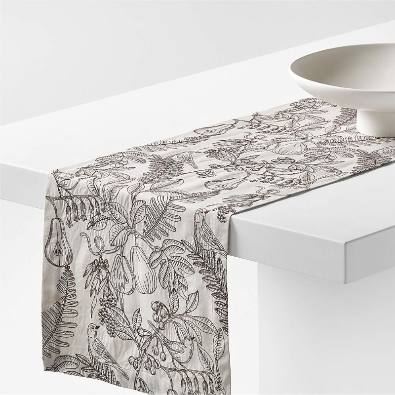Black and white floral table runner