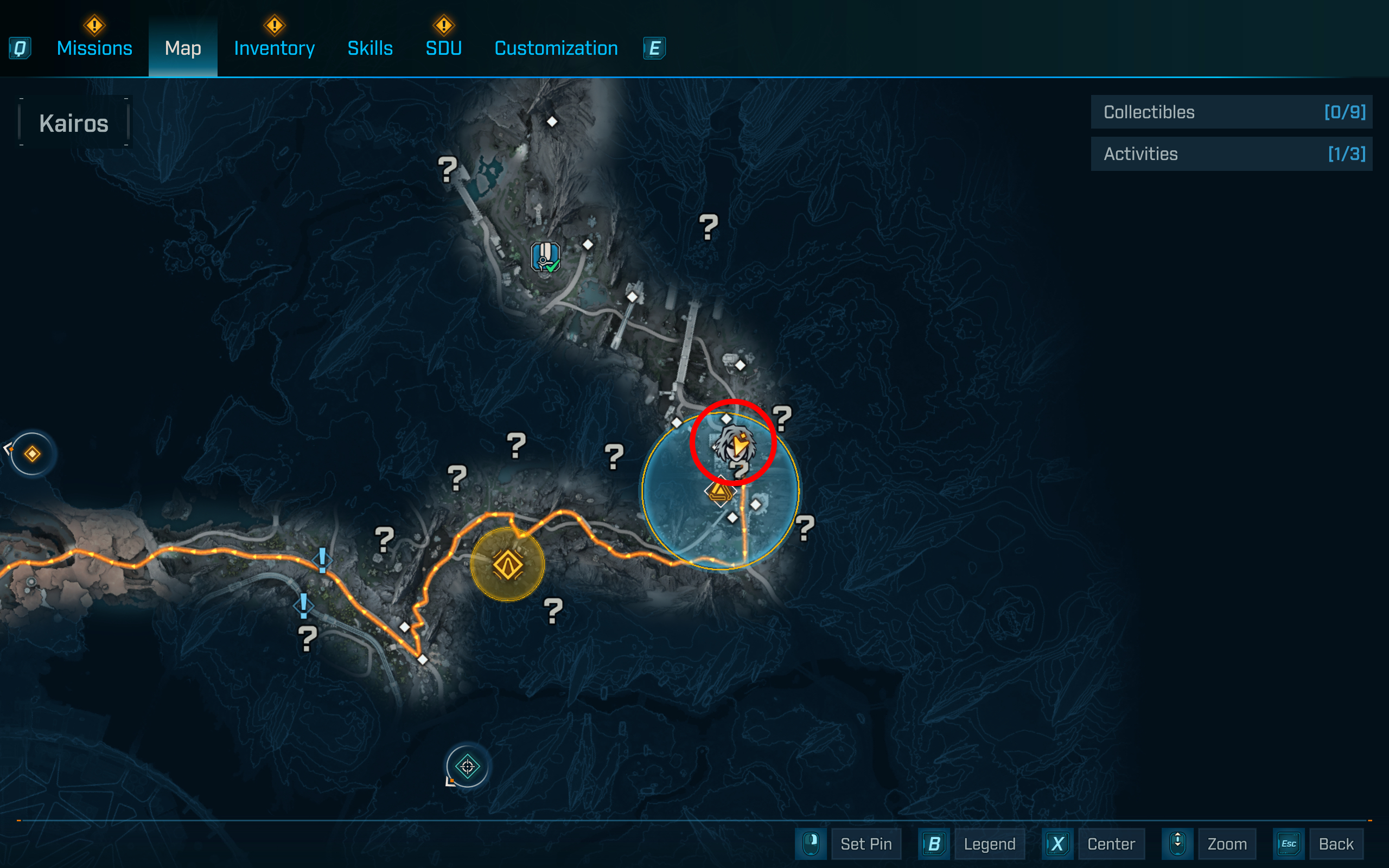 Borderlands 4 vault key fragment locations: A map with a red circle highlighting the location of a fragment in the Vestal Garrison, Terminus Range. 