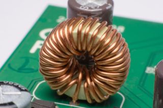 An example of an inductor made from a copper wire installed on a circuit board.