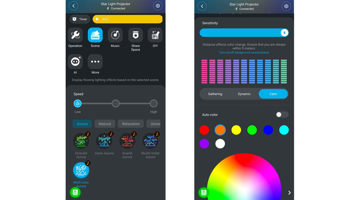 Screenshots from the Govee app controlling the Star Projector
