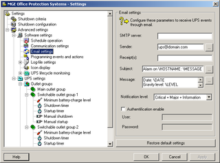 The MGE software by Powerware supports email notification.