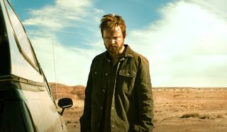 Aaron Paul as Jesse Pinkman outside car El Camino: A Breaking Bad Movie