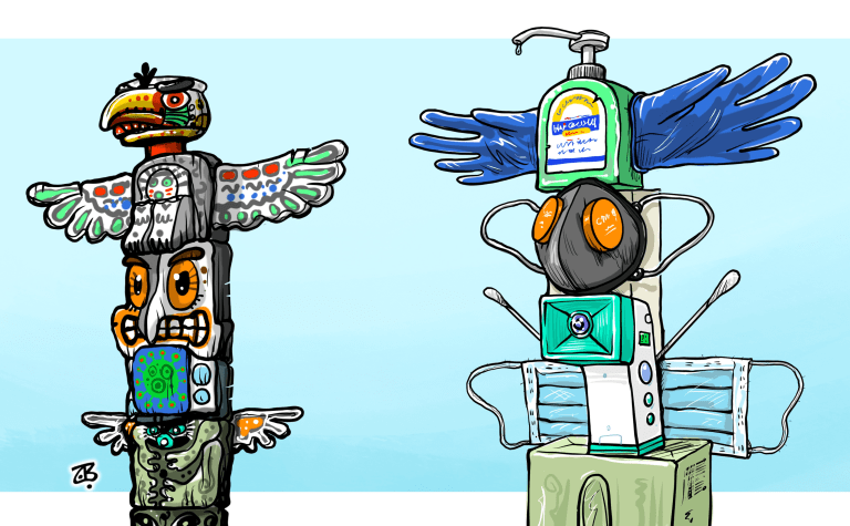 Editorial Cartoon U.S. totem pole coronavirus