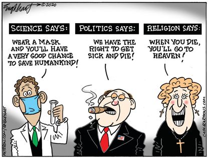 Editorial Cartoon U.S. coronavirus masks politics religion science