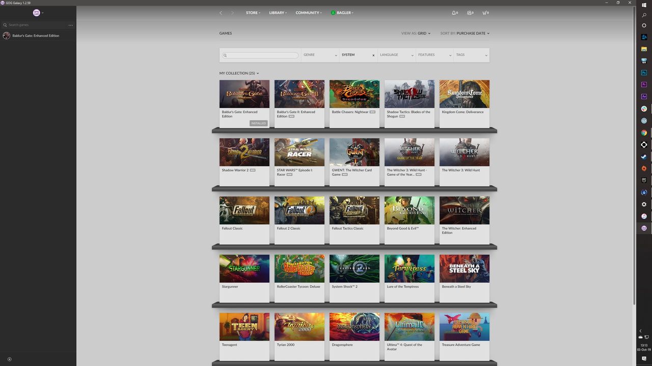 GOG's library page