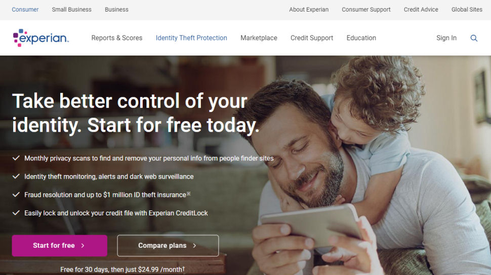 Website screenshot for Experian IdentityWorks