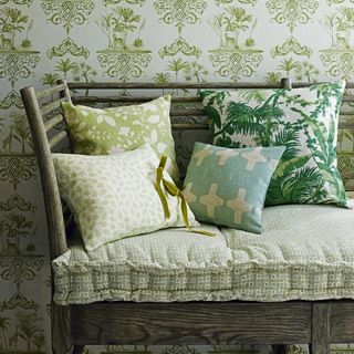 green design wallpaper with couch