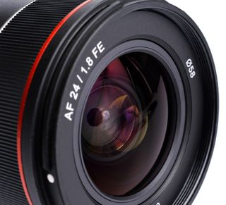 Front glass of the Samyang AF 24mm f/1.8 FE lens