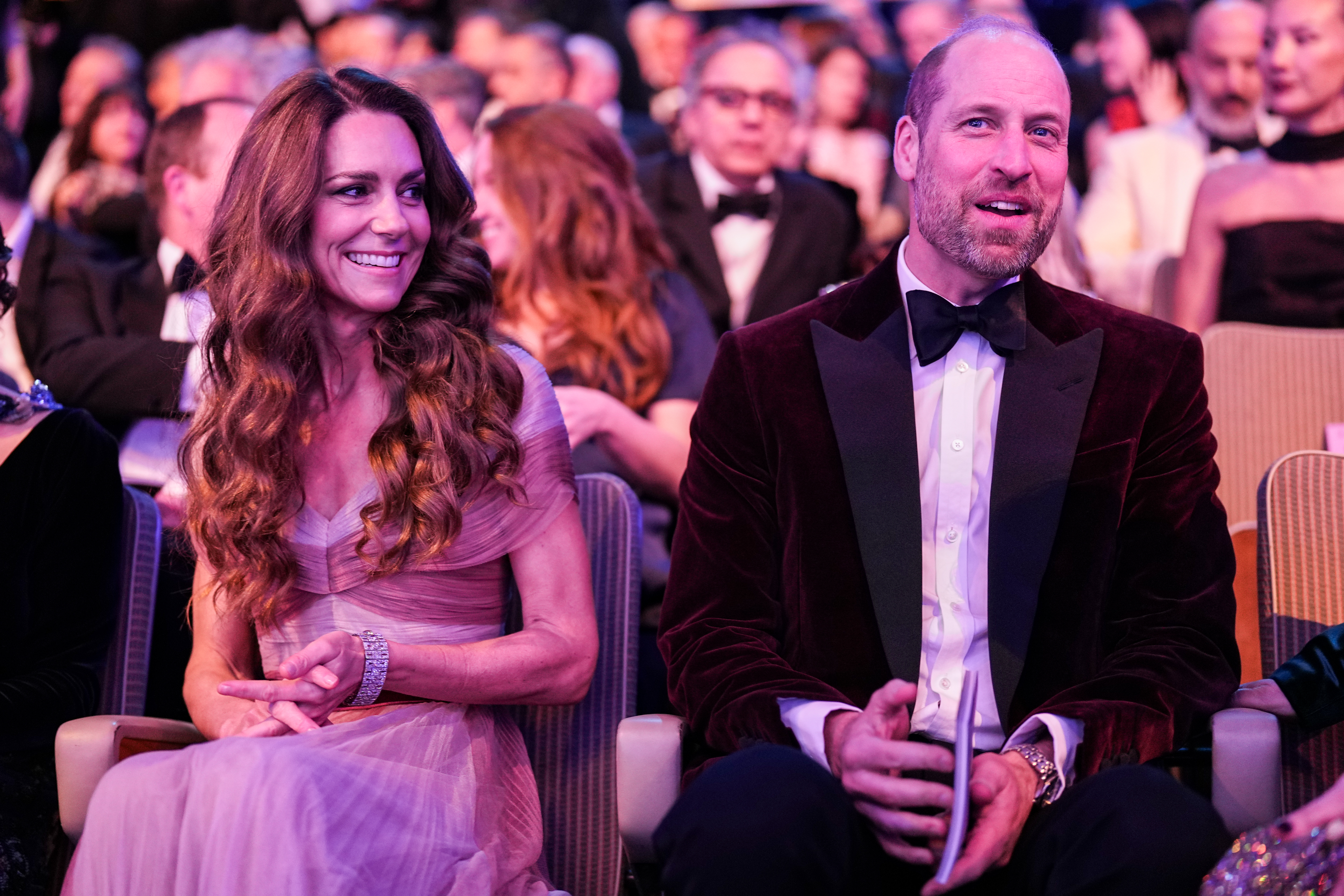 Princess Kate in a pink gown and Prince William in a velvet blazer at the BAFTAs