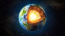 A cross-section diagram showing the Earth's fiery core