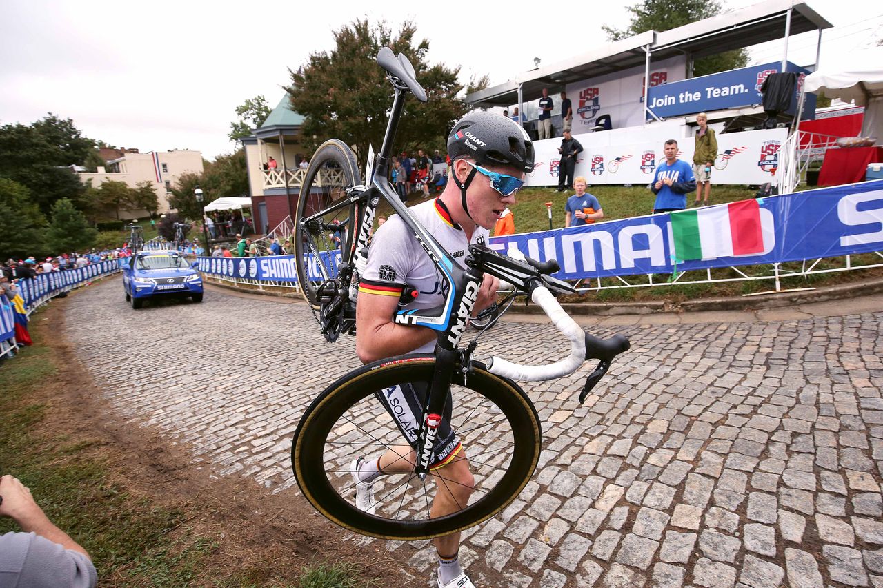 Leo Appelt (Germany) decides to run up the climb