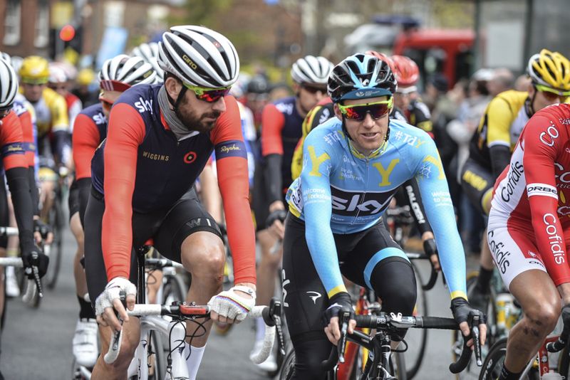 Former teammates Bradley Wiggins (WIGGINS) and race leader Lars Petter Nordhaug (Team Sky)