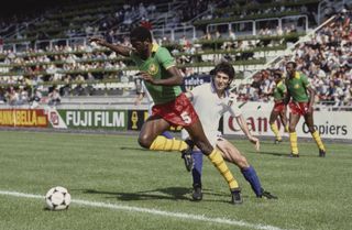 Cameroon in action against Italy at the 1982 World Cup.