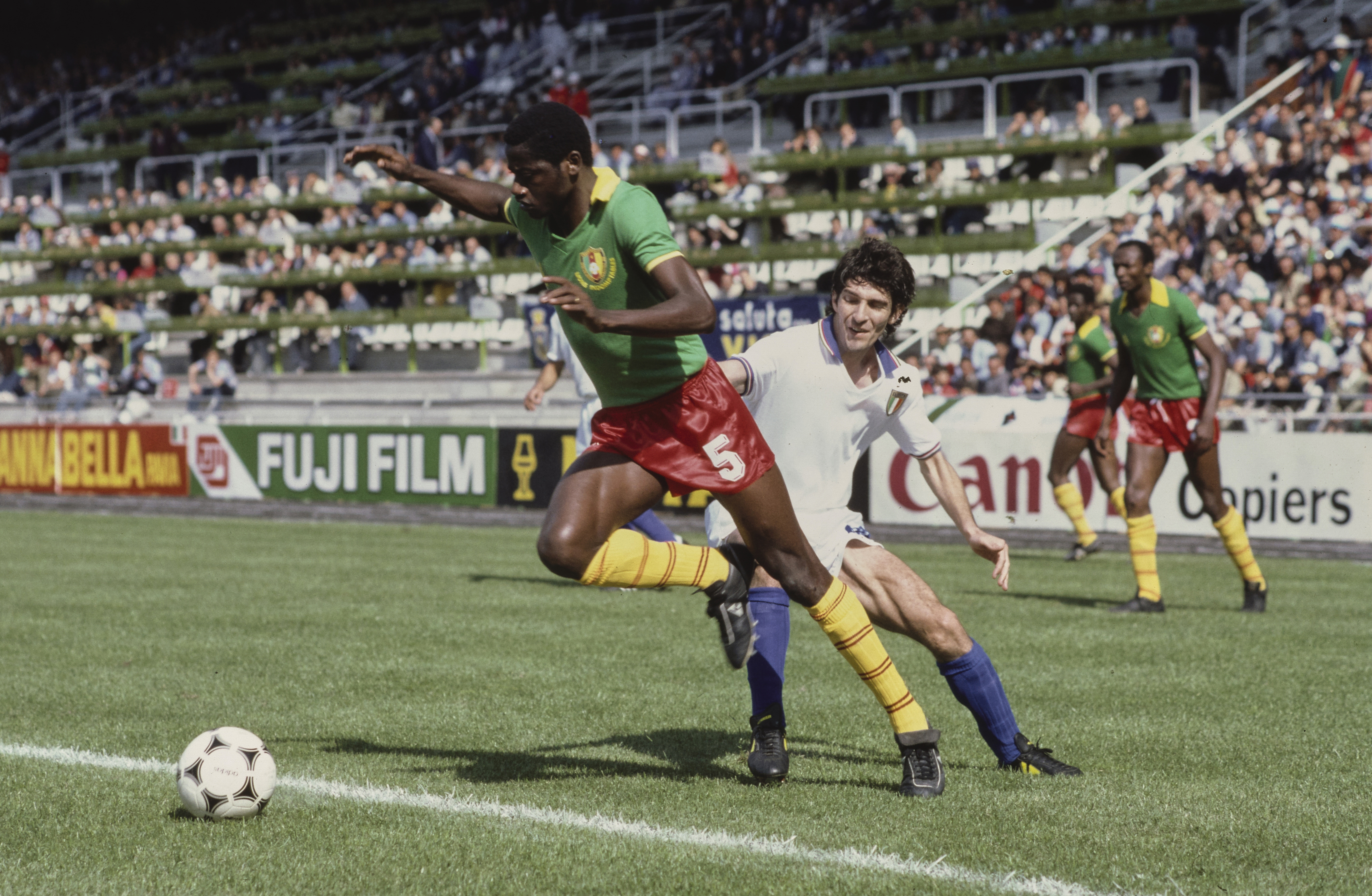 Cameroon in action against Italy at the 1982 World Cup.