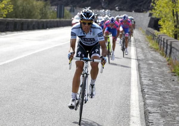Alberto Contador (Saxo Bank) strikes out on stage 9 of the Giro d'Italia