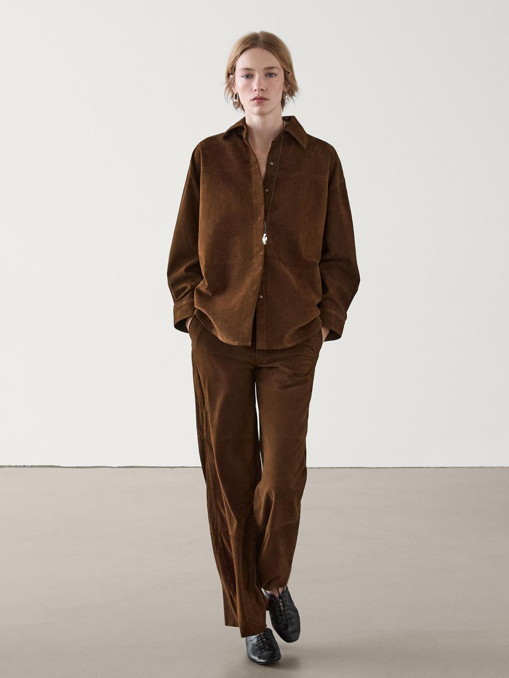 Massimo Dutti, Straight-Leg Suede Leather Trousers