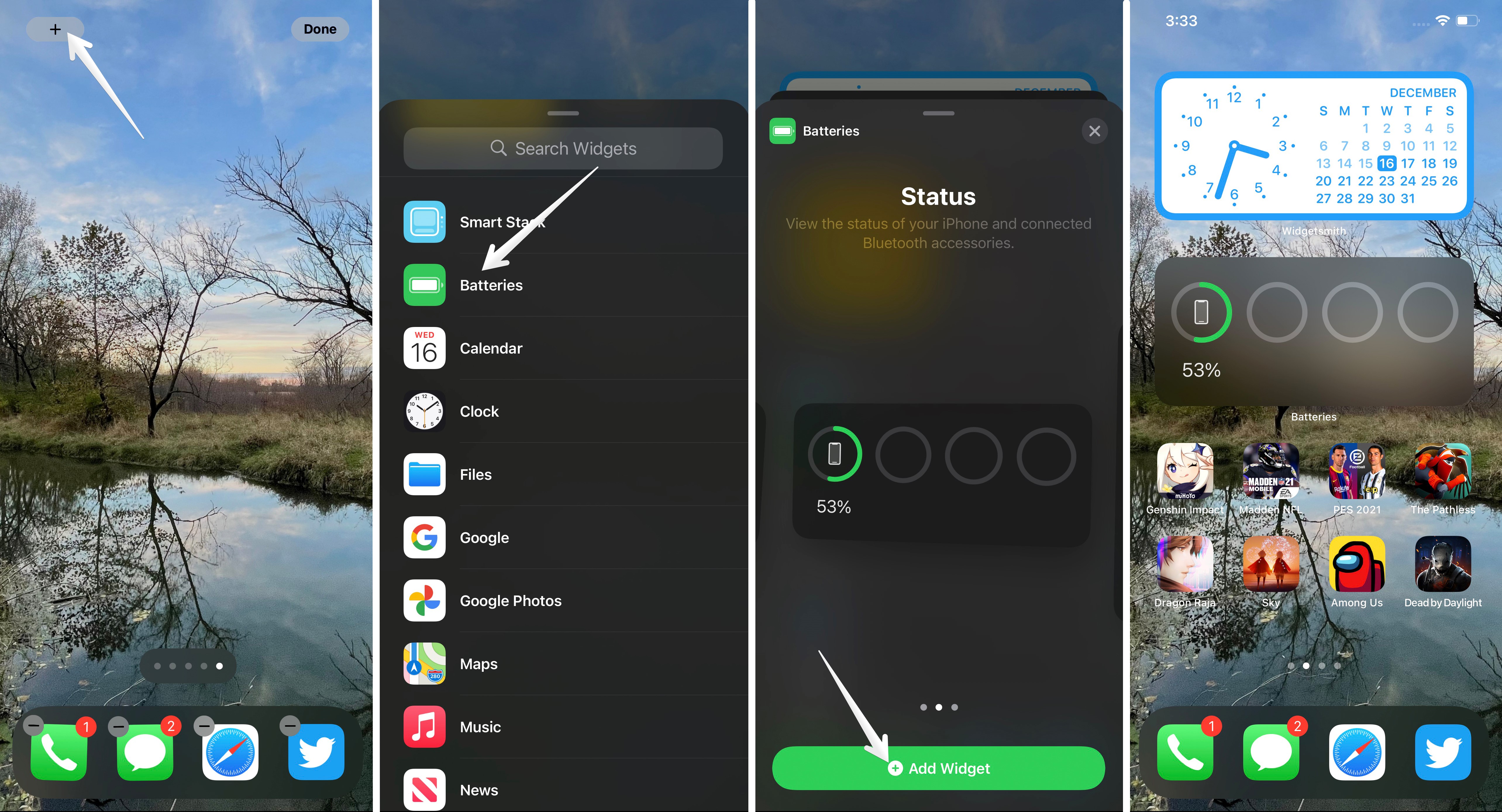 iOS 14 steps to add a battery widget