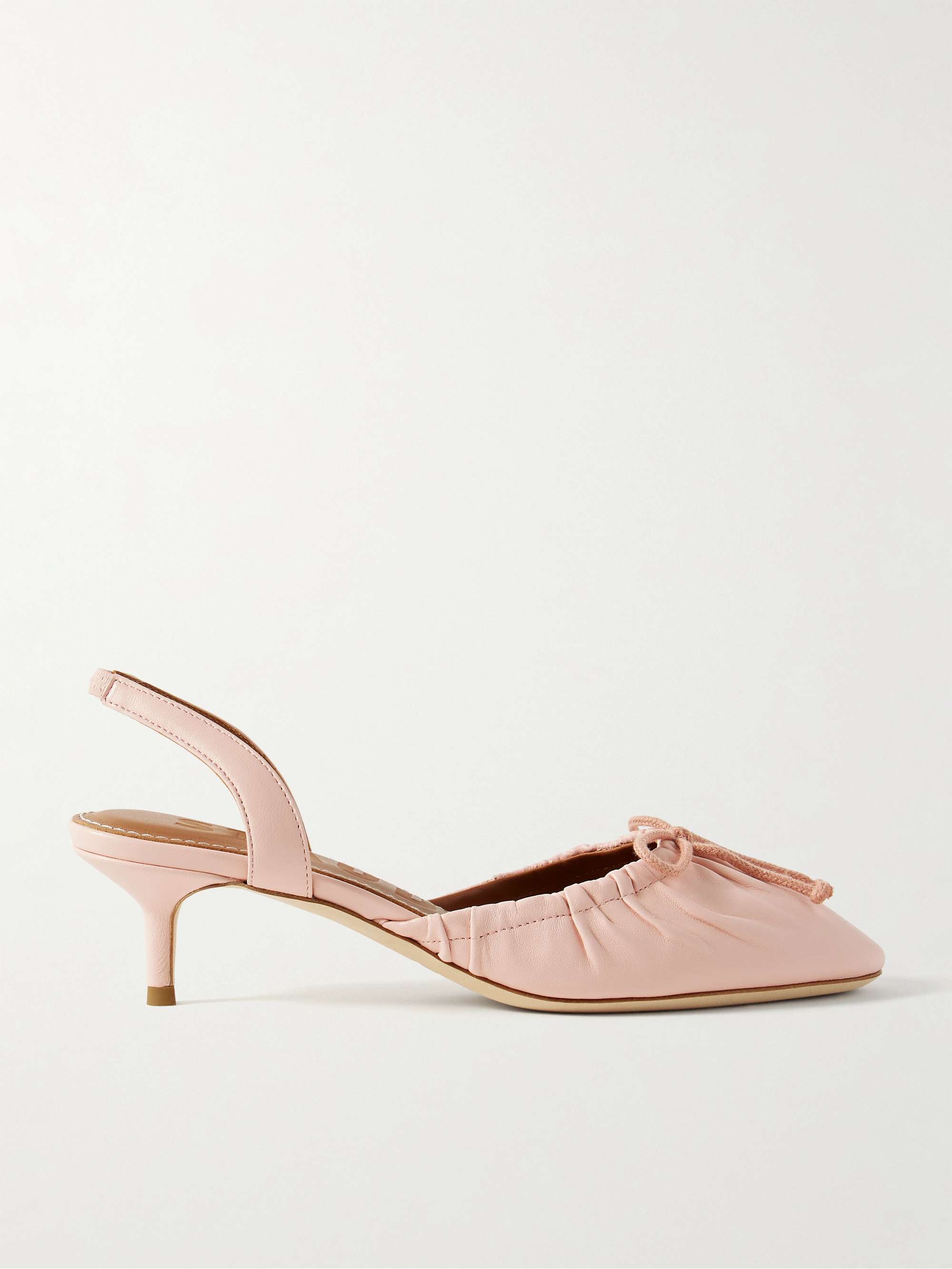 Alba Ballet Bow-Embellished Gathered Leather Slingback Pumps