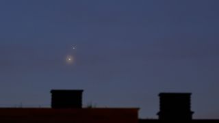 Venus (lower left) and Jupiter during a close conjunction over Rome on May 1, 2022.