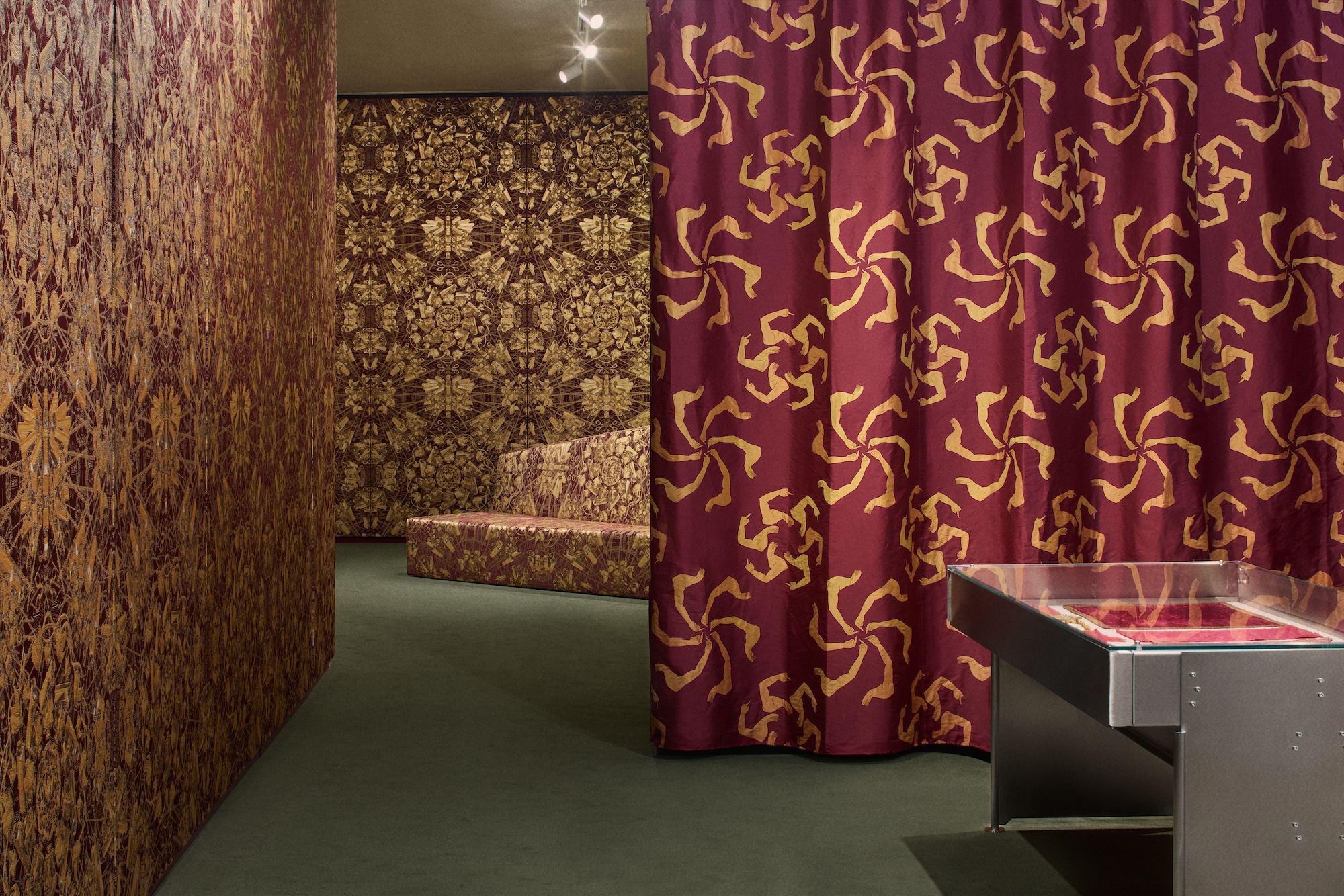The first two rooms of Rubelli's Milan showroom, dedicated to the immersive installation &amp;lsquo;About Silk&amp;rsquo;