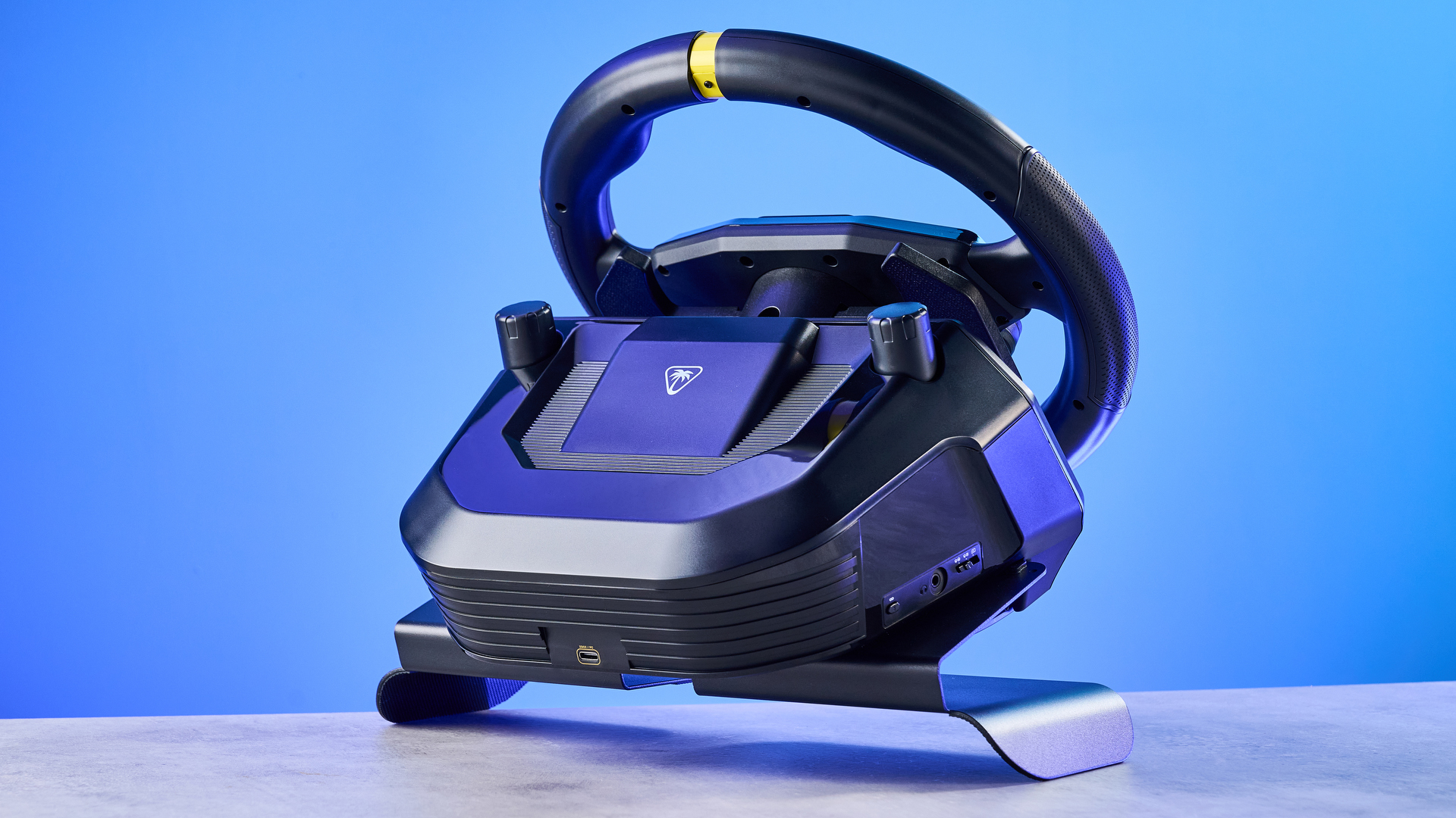 A Turtle Beach Racer Wireless racing wheel