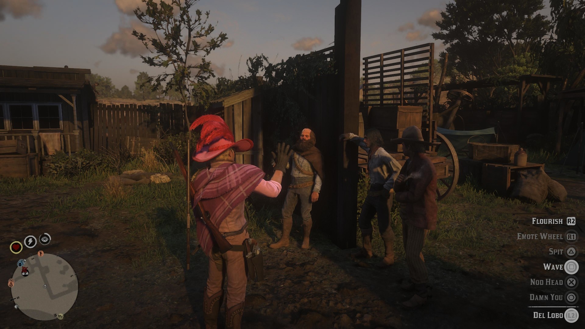 The heroic vigilante waves to some upstanding gentleman in Red Dead Online
