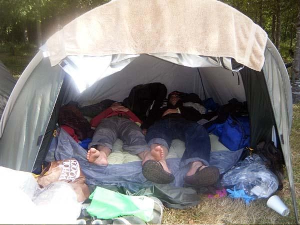 Mike and Mary, napping after an epic stage 5 at the Trans Andes Challenge.