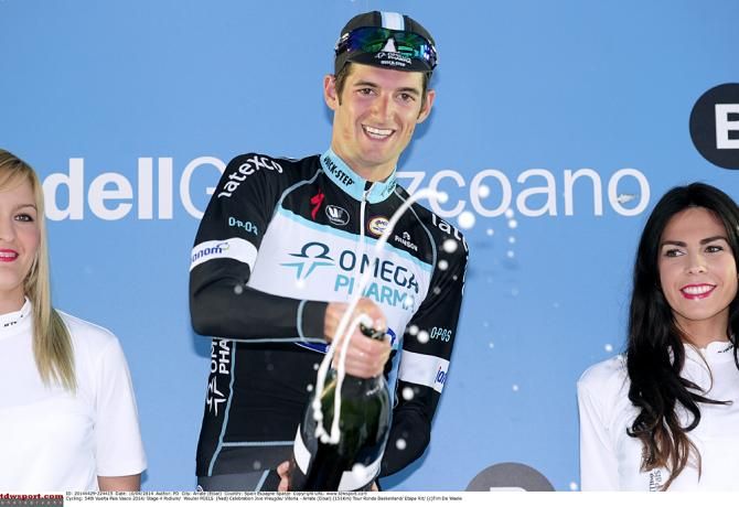Wout Poels (Omega Pharma-Quickstep) celebrates his stage win in the Basque Tour