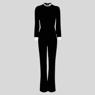 Bead-embellished pleated velvet jumpsuit