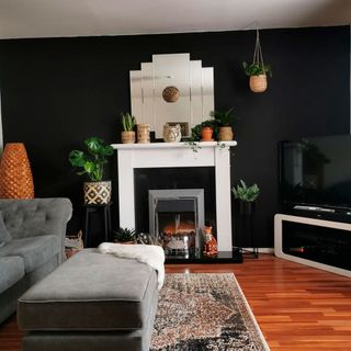 living room with wooden flooring and potted plant