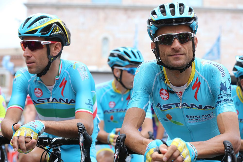 The Astana boys: Michele Scarponi with Vincenzo Nibali