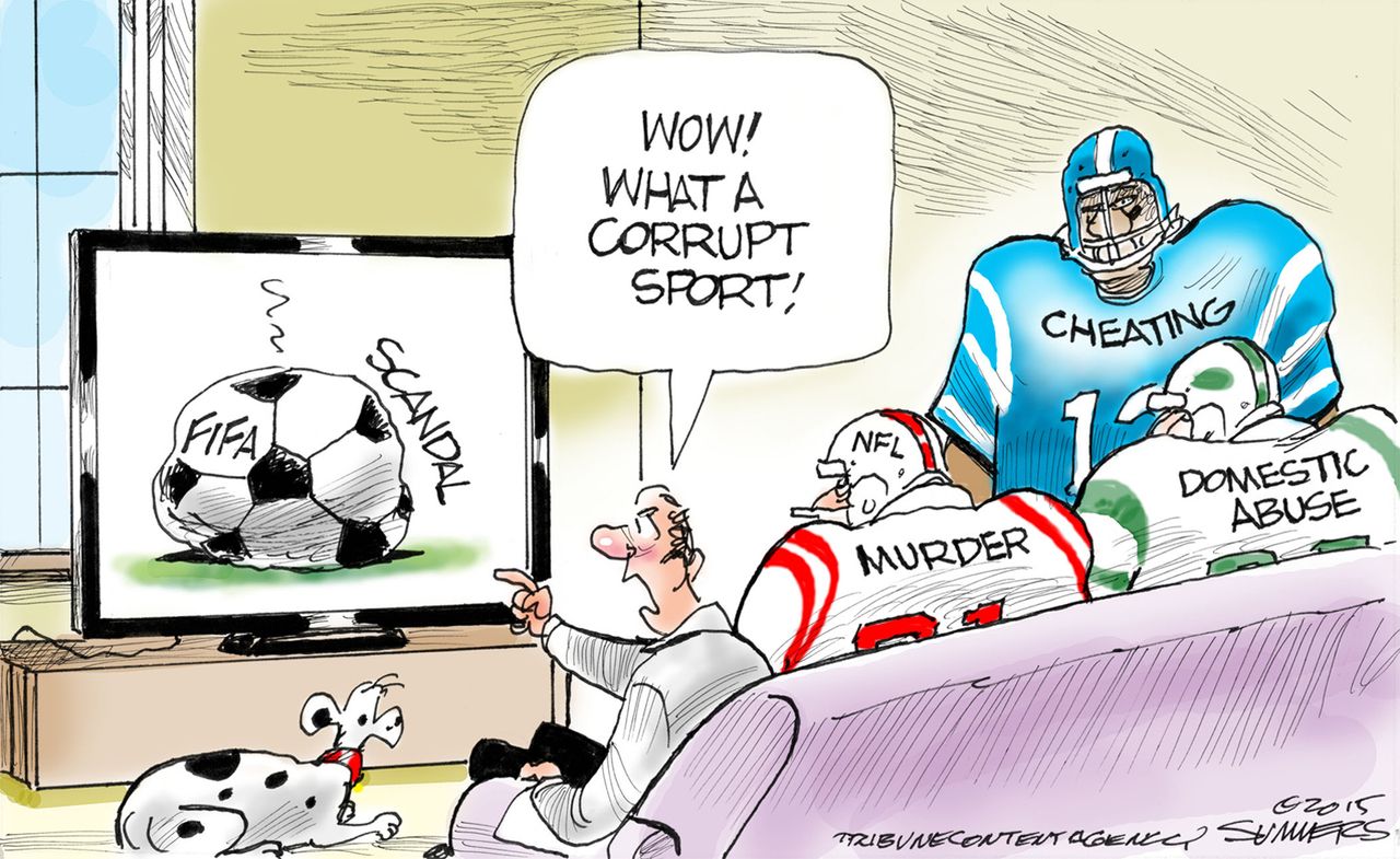 Editorial cartoon FIFA NFL Scandal