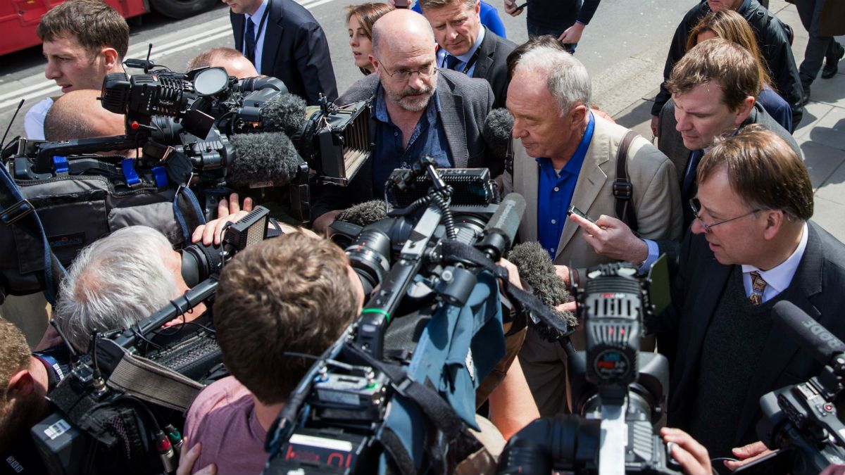 Ken Livingstone speaks to reporters moments before he was suspended from the Labour Party for suggesting Hitler was a Zionist