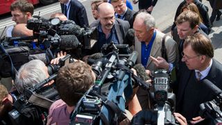 Ken Livingstone speaks to reporters moments before he was suspended from the Labour Party for suggesting Hitler was a Zionist