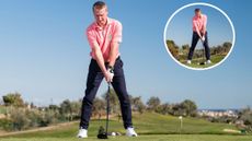 Anders Mankert demonstrates impact position with driver and iron