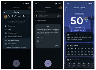 Accessing immersive weather vibrations setting in Pixel Weather app
