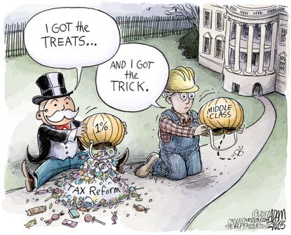 Political cartoon U.S. GOP tax reform 1 percent Halloween
