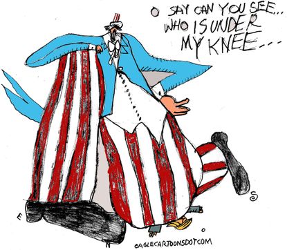 Political cartoon U.S. NFL kneeling Trump