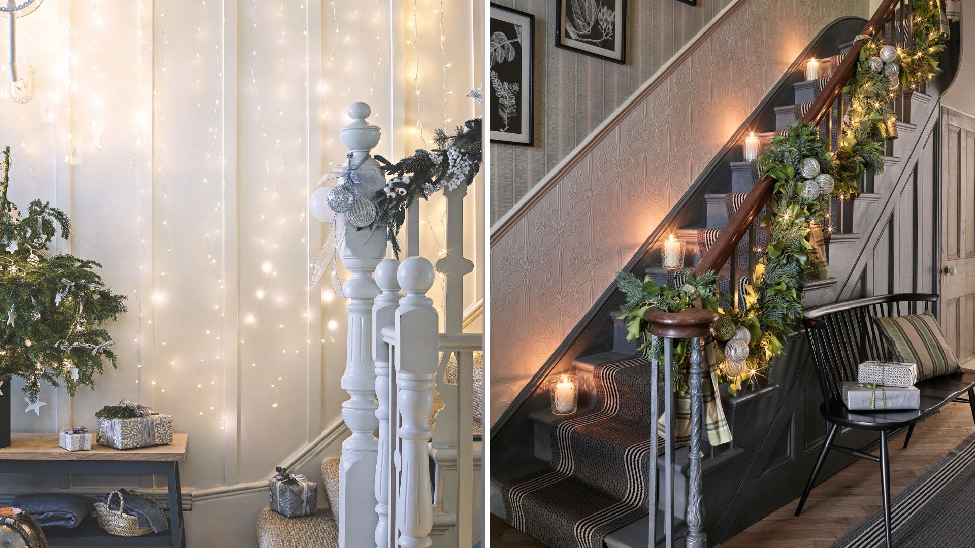 Hallways style for Christmas with fairy lights and candles
