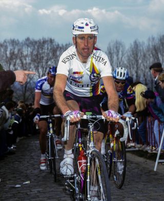 In the latter years of his career – pictured here in the World Cup leader’s jersey at the 1993 Tour of Flanders – Sean Kelly says he realised that his busy, 1980s race programme was "totally crazy"