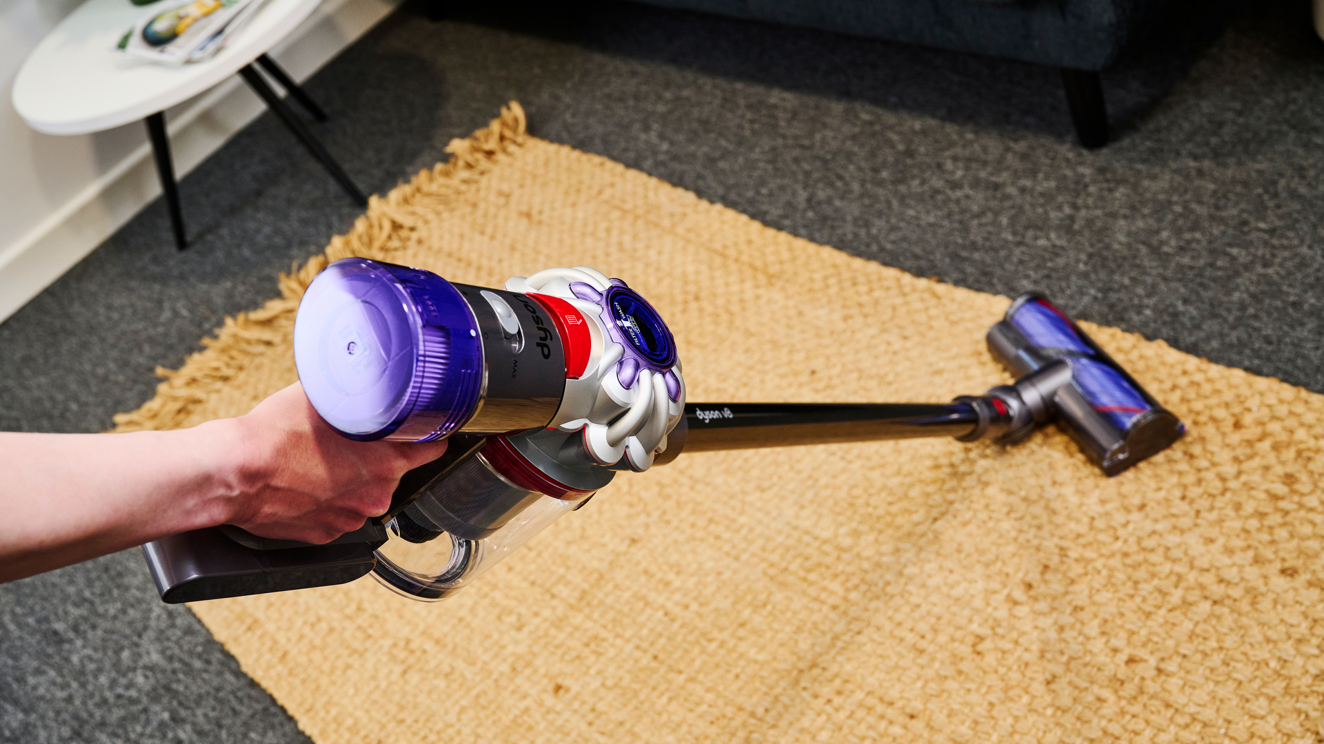 Dyson V8 vacuum cleaner in use