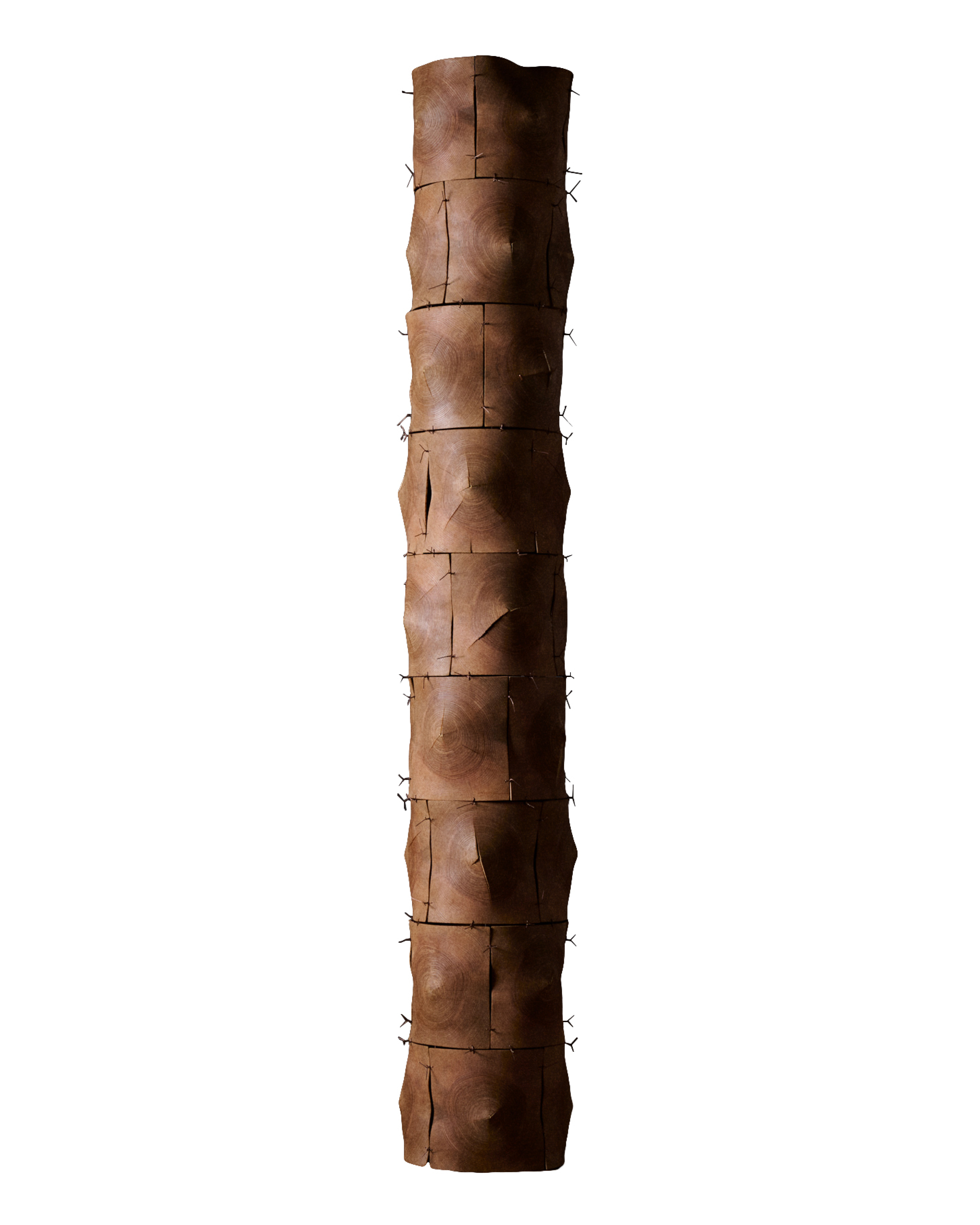 Loewe Craft Prize, tall wooden column held together by 120 twisted copper wires