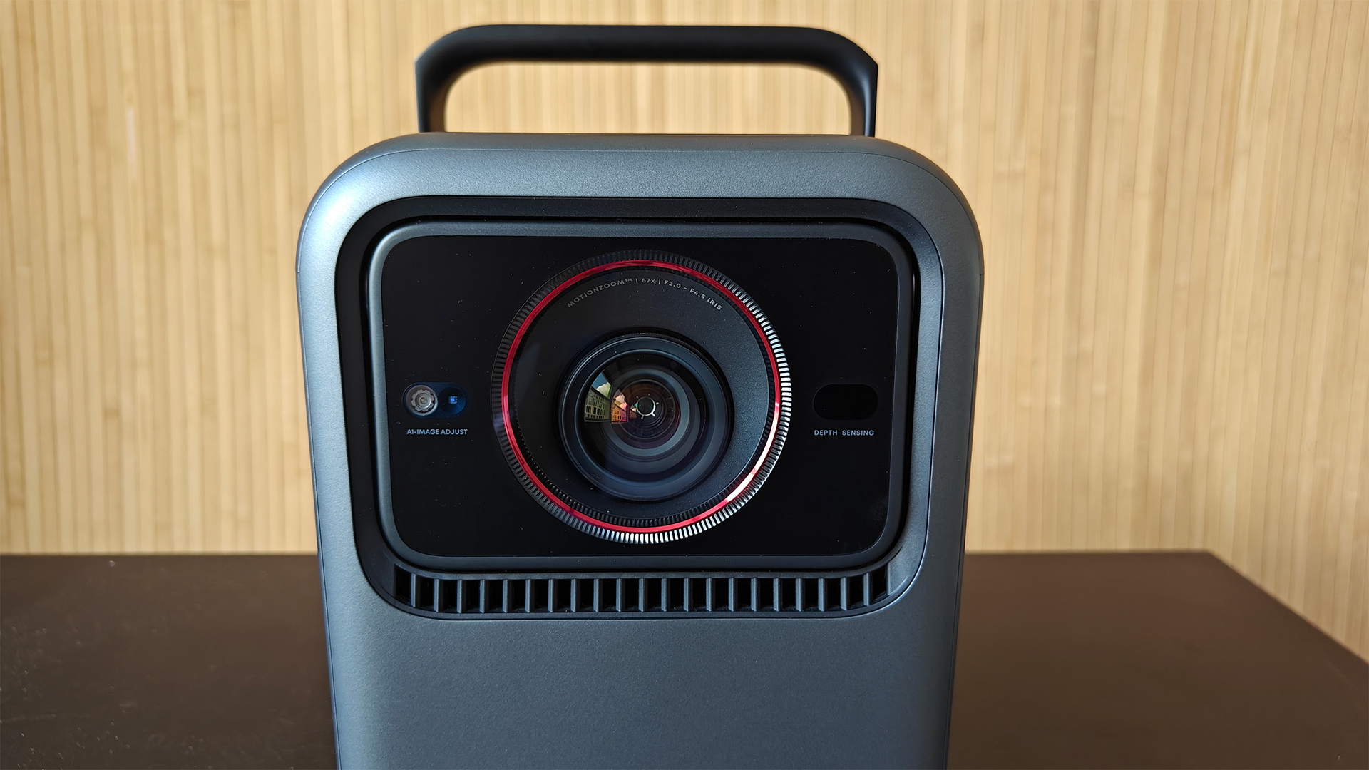 Nebula X1 home cinema projector close up on lens