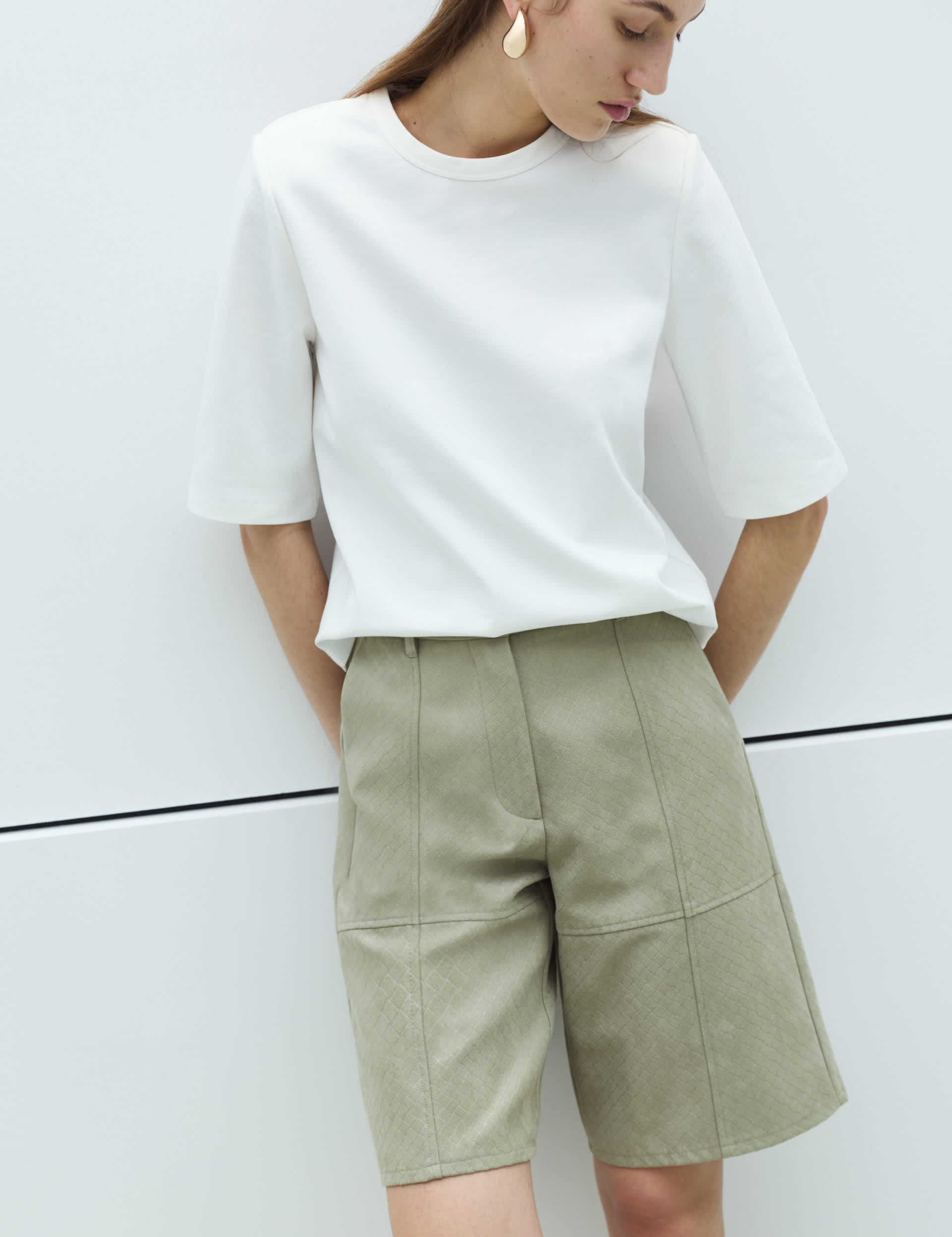 Faux Suede Weave Effect Longline Shorts